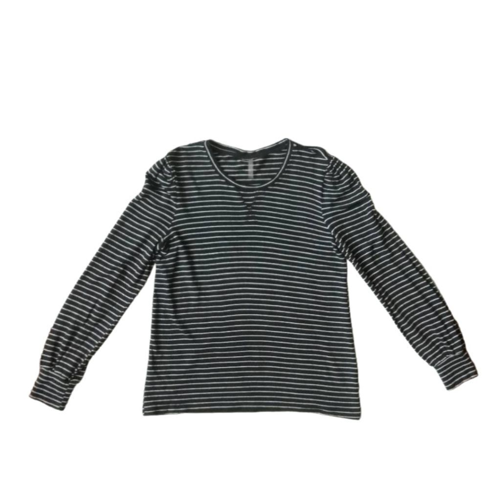 Silverwear Black and White Striped Long Sleeve Crew Neck Casual TShirt Medium